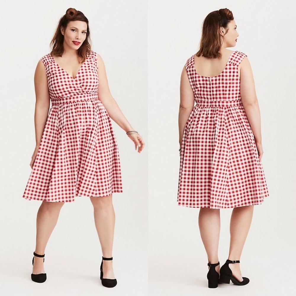 Torrid Retro Chic Gingham Surplice Swing Dress